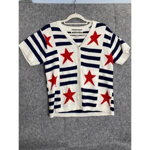 Crystal Kobe Cotton Knit Cardigan S Stars Stripes Patriotic Red‎ White Blue